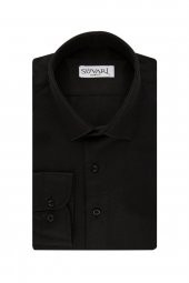 Slim Fit Armür Desenli Siyah Erkek Gömlek - 1