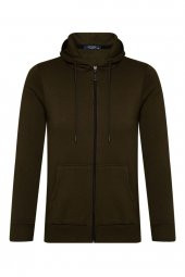 Üç Iplik Fermuarlı Kapüşonlu Yeşil Erkek Sweatshirt thumbnail 1