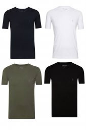 SÜVARİ CLASSİCS BASİC FİT PAMUK YUVARLAK YAKA 4LÜ TSHİRT PAKETİ SİYAH-LACİVERT-BEYAZ-HAKİ - 1