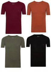 SÜVARİ CLASSİCS BASİC FİT PAMUK YUVARLAK YAKA 4LÜ TSHİRT PAKETİ SİYAH-LACİVERT-BEYAZ-HAKİ - 3