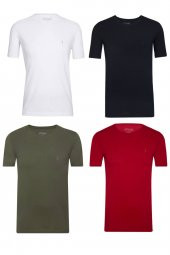 SÜVARİ CLASSİCS BASİC FİT PAMUK YUVARLAK YAKA 4LÜ TSHİRT PAKETİ SİYAH-LACİVERT-BEYAZ-HAKİ - 4