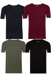 SÜVARİ CLASSİCS BASİC FİT PAMUK YUVARLAK YAKA 4LÜ TSHİRT PAKETİ SİYAH-LACİVERT-BEYAZ-HAKİ - 5