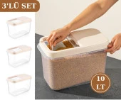 Flosoft Multibox 10 LT Kaydırak Kapaklı Erzak Saklama Kabı 3’lü Set 3x10lt KREM thumbnail 1