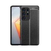 Samsung Galaxy S23 Ultra Uyumlu Deri Desenli Niss Dikiş Tasarımlı Darbe Dirençli Silikon Kılıf - 1