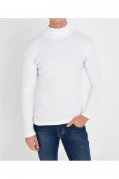 Erkek Beyaz Boğazlı Slim Fit Triko Kazak - 1
