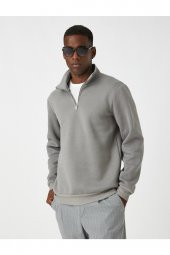 Fermuarlı Sweatshirt Dik Yaka - 3