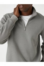 Fermuarlı Sweatshirt Dik Yaka - 5