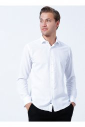 Klasik Yaka Armürlü Beyaz Erkek Gömlek Gm2024700327 thumbnail 3