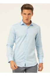 Klasik Yaka Armürlü Mavi - Buz Erkek Gömlek Gm2024700349 thumbnail 1