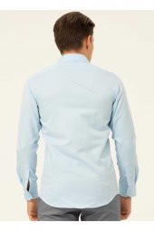Klasik Yaka Armürlü Mavi - Buz Erkek Gömlek Gm2024700349 thumbnail 4