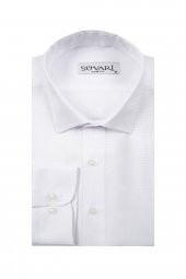 Slim Fit Armür Desenli Beyaz Erkek Gömlek - 1