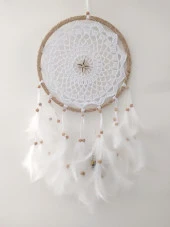 Led Işıklı Düş Kapanı Dreamcatcher Beyaz Kuş Tüyü Rüya Kapanı Duvar Süsü Elişi - 2