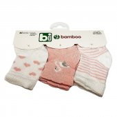Bibaby Bambu Bebek Çorabı 3 lü 0-6 Ay - Beyaz Kuğu - Pembe - 1