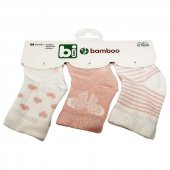 Bibaby Bambu Bebek Çorabı 3 lü 0-6 Ay - Beyaz Kelebek - Pembe - 1