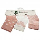 Bibaby Bambu Bebek Çorabı 3 lü 0-6 Ay - Pembe Kelebek - Beyaz - 1