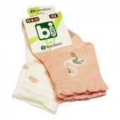 Bibaby Bambu Bebek Çorabı 2 li 0-6 Ay - Beyaz Kuğu - Pembe - 1