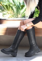 Kadın Siyah Cilt Topuklu Çizme - 3
