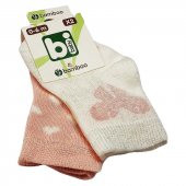 Bibaby Bambu Bebek Çorabı 2 li 0-6 Ay - Pembe Kelebek - Ekru - 1