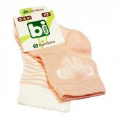 Bibaby Bambu Bebek Çorabı 2 li 0-6 Ay - Beyaz Kelebek - Pembe - 1