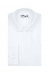 Slim Fit Armür Desenli Beyaz Erkek Gömlek - 1