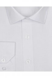 Slim Fit Armür Desenli Beyaz Erkek Gömlek thumbnail 2