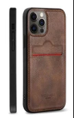 Apple iPhone 12 Pro Kartlıklı Rich Boss Lüx Deri Kılıf Koyu Kahverengi thumbnail 1