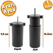 Ayarlanabilir Gizli Mobilya Kanepe Baza Koltuk M8 Civatalı Vidalı Orta Destek Ayağı Ayak Siyah 9.5cm - 1