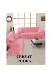 Evren Home Bürümcük 2 Adet Kanepe Örtüsü Maxi Model Pudra Pembe - 1