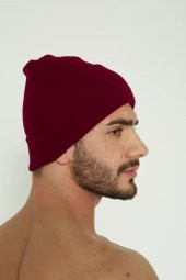 Unisex Bordo Katlamalı Bere - 3
