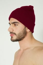 Unisex Bordo Katlamalı Bere - 1