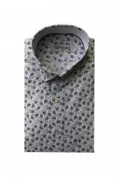 Slim Fit Baskılı Uzun Kol Lacivert Erkek Gömlek - 1