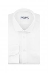 Slim Fit Armür Desenli Beyaz Erkek Gömlek - 1