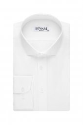 Slim Fit Armür Desenli Beyaz Erkek Gömlek - 1