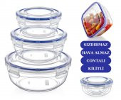Flosoft Contalı Sızdırmaz Hava Almaz Yuvarlak Saklama Kabı 3’lü Set (400ml,800ml,1350ml) - 2