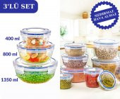 Flosoft Contalı Sızdırmaz Hava Almaz Yuvarlak Saklama Kabı 3’lü Set (400ml,800ml,1350ml) - 1