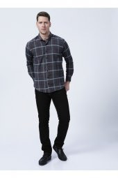 Klasik Yaka Slim Fit Düz Siyah Erkek Gömlek - 5