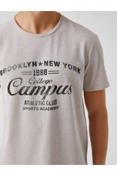 Slim Fit Kolej Baskılı Tişört - 5