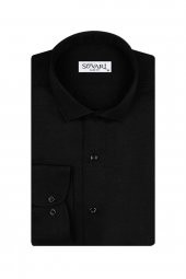 Slim Fit Armür Desenli Siyah Erkek Gömlek - 1