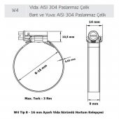 Mikalor 200 Adet W4 Hortum Kelepçesi 8-16 mm 304 Paslanmaz - 2