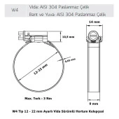 Mikalor 200 Adet W4 Hortum Kelepçesi 12-22 mm 304 Paslanmaz - 2