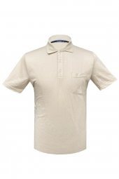 Bol Kesim Jakarlı 179 Desen Polo Yaka Bej Tshirt - 1