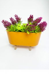 Ayaklı  Saksıda Lavanta Çiçeği Dekoratif Yapay Çiçek 8x8x13 cm R1 - 1