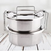 Paslanmaz Çelik 15cm 2li Sefer Tası 1,6 Lt 2 Kişilik Isıtmalı Yemek Taşıma Kabı 800ml x2 100 Metal - 1