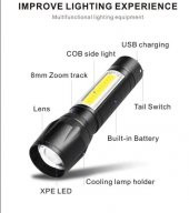 PT-4140 3 Mod Şarjlı 3 Watt 600 Lümen Süper Parlak Cob Led El Feneri Zoomlu Flaşörlü Polis Feneri - 1