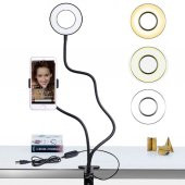 Youtuber Led Tripod 3 Renk Işıklı Telefon Tutucu Kıskaçlı Masa Lambası 9 Mod Işık Ayarı Esnek Bacak - 1
