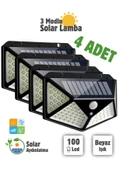 4 Adet 100 Led Solar Pır Hareket Sensörlü Su Geçirmez Duvar Lambası Ip65 thumbnail 1