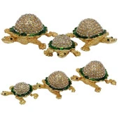 Swarovski Taşlı Yeşil Kaplumbağa Mücevher Kutusu Üçlü Set - 4