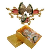 Swarovski Taşlı Yeşil Kaplumbağa Mücevher Kutusu Üçlü Set - 5