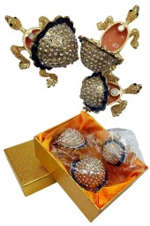 Swarovski Taşlı Mavi Kaplumbağa Mücevher Kutusu Üçlü Set - 10