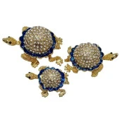 Swarovski Taşlı Mavi Kaplumbağa Mücevher Kutusu Üçlü Set - 2
